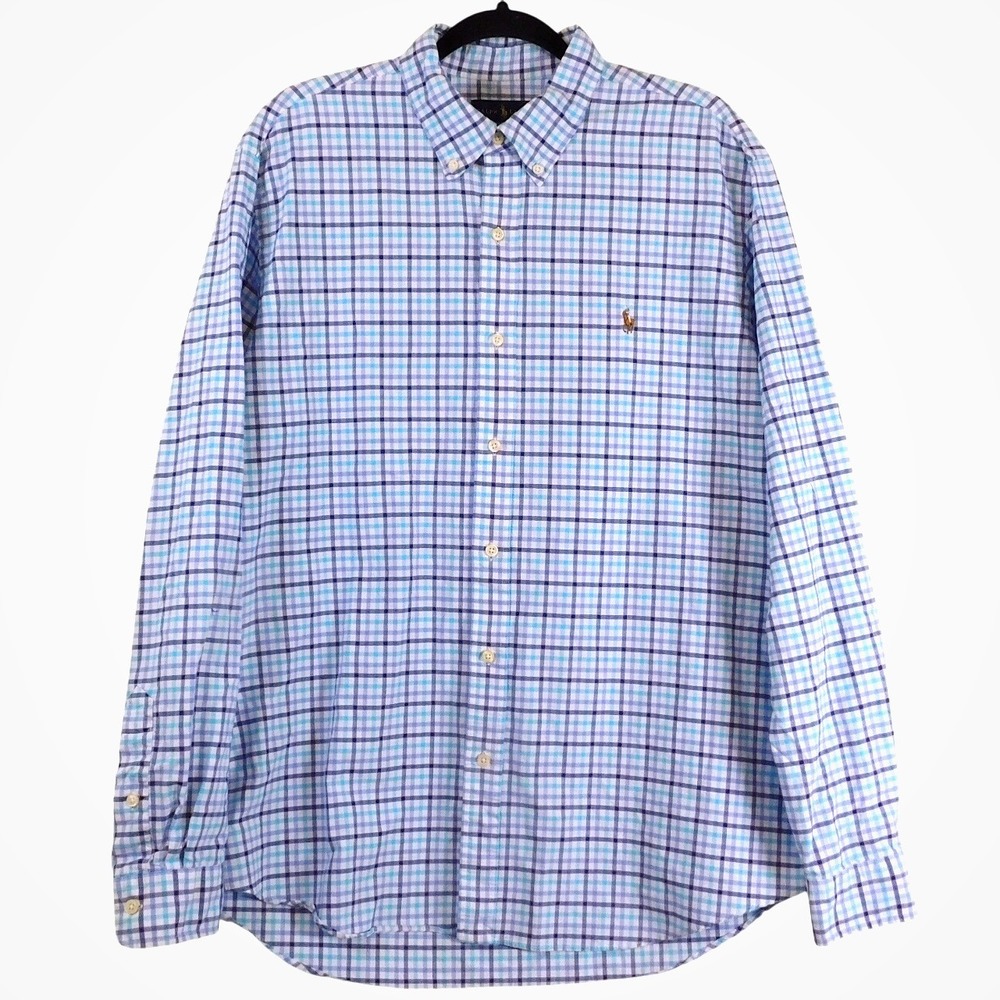 Polo‎ Ralph Lauren Mens XL Classic Fit Blue Plaid Long Sleeve Button Down Shirt